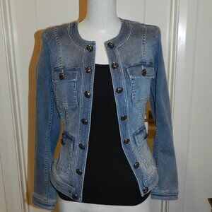 NWT White House Black Market Everyday Soft Denim Button Military Jacket Size 2